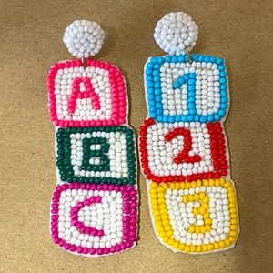🎉❣️HOST PICK!! NEW White Multicolor Beaded ABC 123 Teacher Earrings